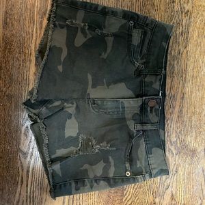 Camo denim shorts